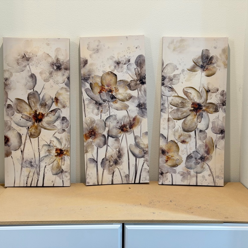 Kirkland Floral Canvas Wall Art Triptych Home Decor - Picture 3 of 6